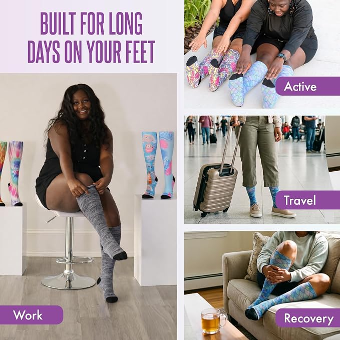 Crazy Compression Socks, Comfortable Support Socks for Recovery, Travel, Hiking, and Long-Hour Comfort w/Fun Designs - Image 4