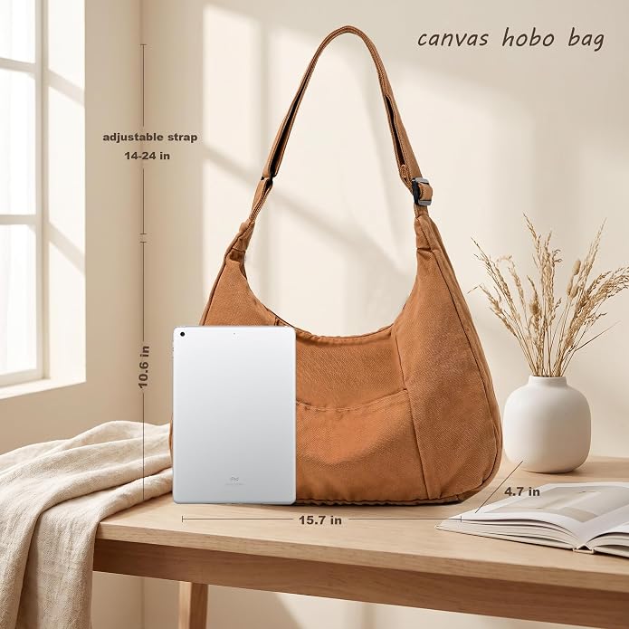 Canvas Hobo Crossbody Tote Bag for Women and Men Messenger Bags | Canvas Tote Bag With Zipper,Canvas Crossbody Bag,Canvas Hobo Bag,Shoulder Bag for Women,Travel Work College Purse Handbag - Image 4