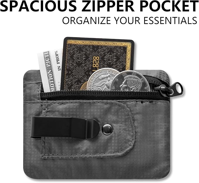 KOSMCCO RFID Blocking Clip Stash Pocket Travel Belt Wallet, Grey | Compact Hidden Design, For Cards & Cash, Slim Pickpocket-Proof, Everyday Carry - Image 2