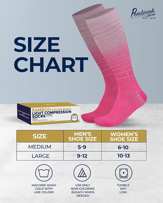 Pembrook® Bamboo Viscose Light Compression Socks - 3 Pairs | 8-15 mmhg Compression Socks | Knee High Comfort Support Socks - Image 6