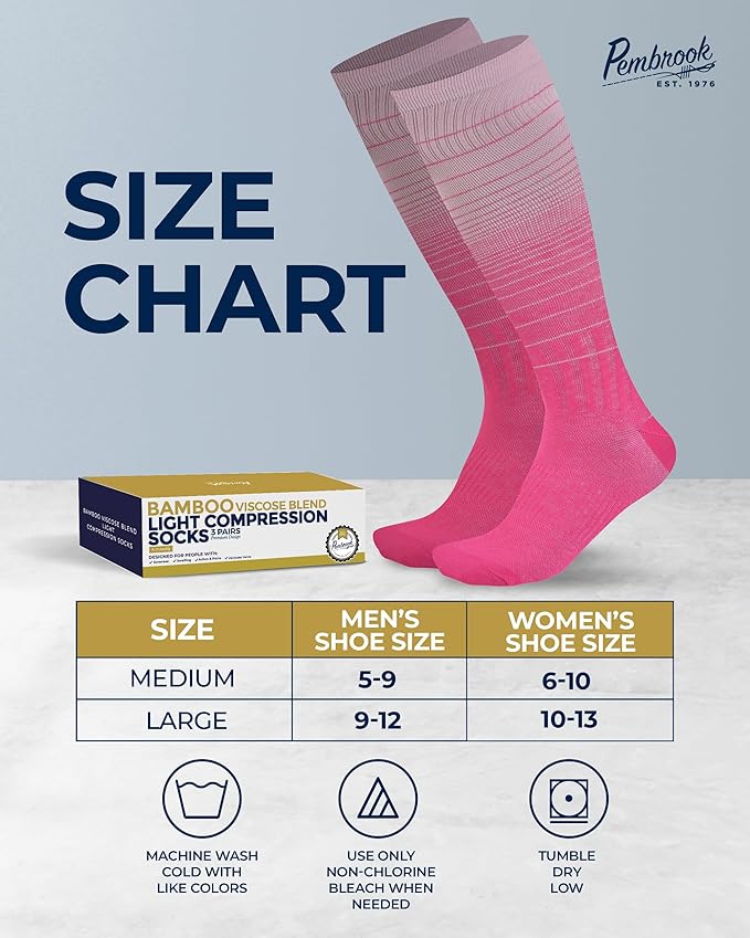 Pembrook® Bamboo Viscose Light Compression Socks - 3 Pairs | 8-15 mmhg Compression Socks | Knee High Comfort Support Socks - Image 6