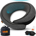 LOEXAIR™ Travel Pillow, Neck Pillow Travel for Airplane, Car - 100% Cotton Fabric & Memory Foam Plane Pillow, Lightweight & Easy-to-Carry on Flight, Full Travel Set (Eye Mask, Earplugs) - Dark Grey by LoexAir