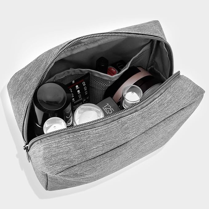 E-Tree Makeup Bag, Big Travel Make up Pouch, Zipper Large Cosmetic Brush Skin Care Case, Toiletry Bags for Traveling Women Man,Tech Electronic Organizer,Small Canvas Storage for Personal Items,Grey - Image 5