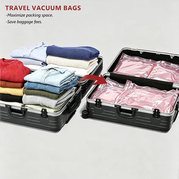 Travel Vacuum Bags for Clothing with Rechargeable Pump 24 Combo, Pink | Compression Packing Cubes Organizer Storage for Luggage Suitcase, Space Saver Seal Bags for Vacation Cruise - Image 2