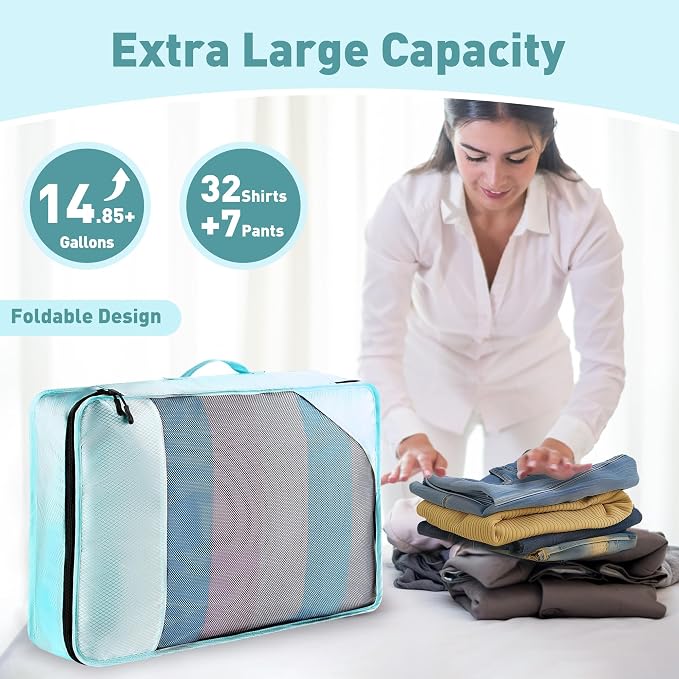 Toncoke 8-Piece Packing Cubes for Travel, 2026 Upgraded Durable Zippers & Reinforced Mesh, Complete Luggage Organizer Set with Shoe/Toiletry/Laundry Bags, 4 Sizes for Suitcase, Men Women, Lake Blue - Image 6