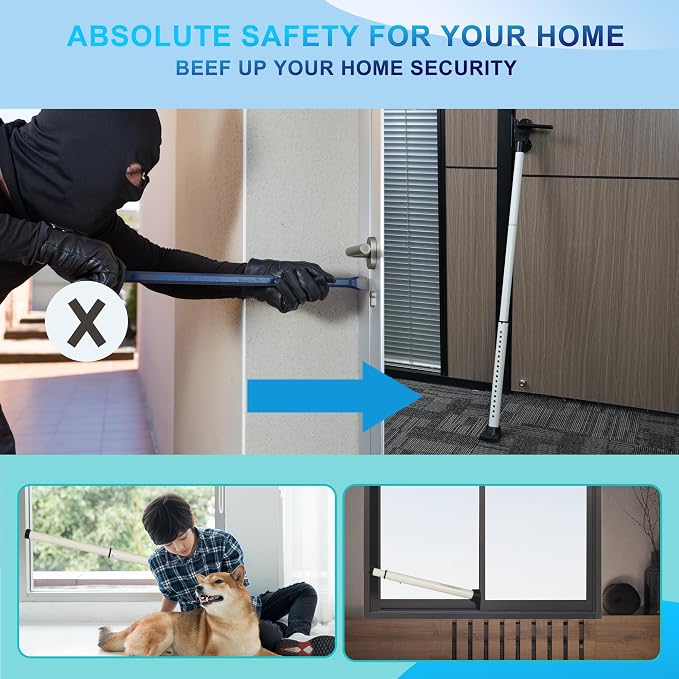 Upgraded Door Security Bar & Sliding Door Lock Bar,Door Stoppers,Adjustable Heavy Duty Door Jammer for Apartment,Home(1 Pack,White) - Image 6