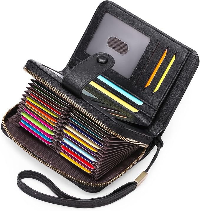 GAEKEAO Leather Credit Card Holder Wallet for Women RFID Blocking Large Capacity Bifold Zipper Card Case Organizer with Wristlet 32 Slots - Image 7