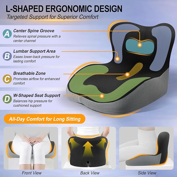 Allaboutsla Car Seat Cushion with Lumbar Support Pillow, Car Back Support | L-Shaped Ergonomic Memory Foam Seat Cushion, Car Seat Cushions for Driving, Driver Cushion and Back Support for Car, B&G - Image 3