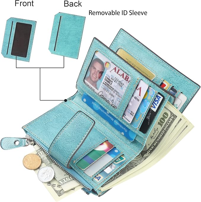 Small Compact Women Wallet RFID Blocking Genuine Leather Bifold Purse with ID Windows - Image 2