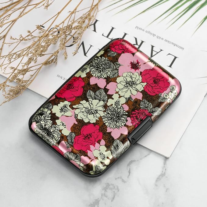 RFID Aluminum Wallet Credit Card Protector Case Holder for Men Women | Mini RFID Aluminum Wallet Credit Cards Holder Business Card Case Metal ID Case for Men Women (Flourishing Flowers) - Image 7