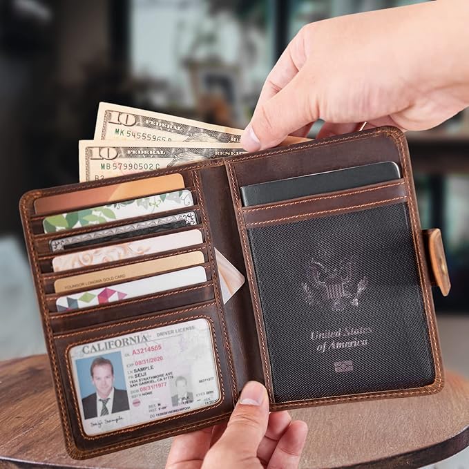 Polare Luxury RFID Blocking Leather Passport Holder Travel Wallet For Men and Women (Dark Brown(Snap Version)) - Image 6