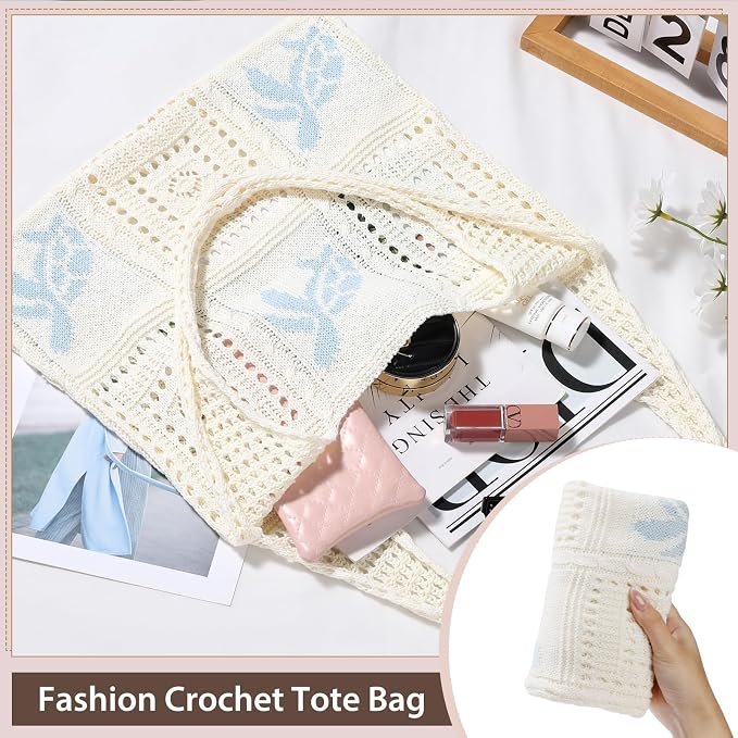 Sightor Crochet Tote Bag, Mesh Beach Bag Knit Summer Hobo Bag for Women | Beach Tote bag Vacation Outfits Aesthetic Boho Bag - Image 6