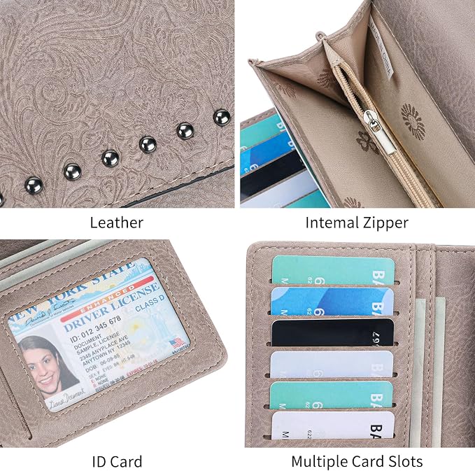 Wallets for Women Trifold Wristlet Wallets Large Capacity RFID Blocking Ladies Purse Credit Card Holder - Image 4