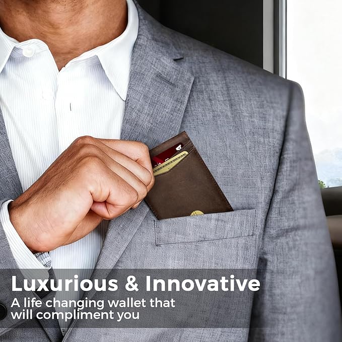 Zitahli Genuine Leather Wallet for Men 12 Card Slim Mens Wallets Bifold RFID Blocking with Money Clip & ID Window Thin Minimalist Card Holder Wallet with Gift Box - Image 2
