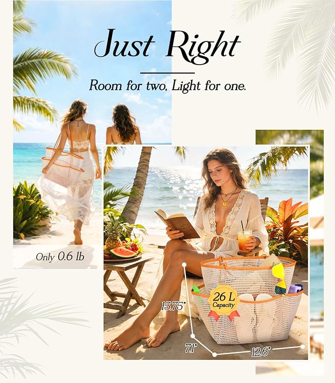 Cruise Essentials Beach Bag for Women, Mesh Tote with Detachable Pouch | Chic Design - Image 4