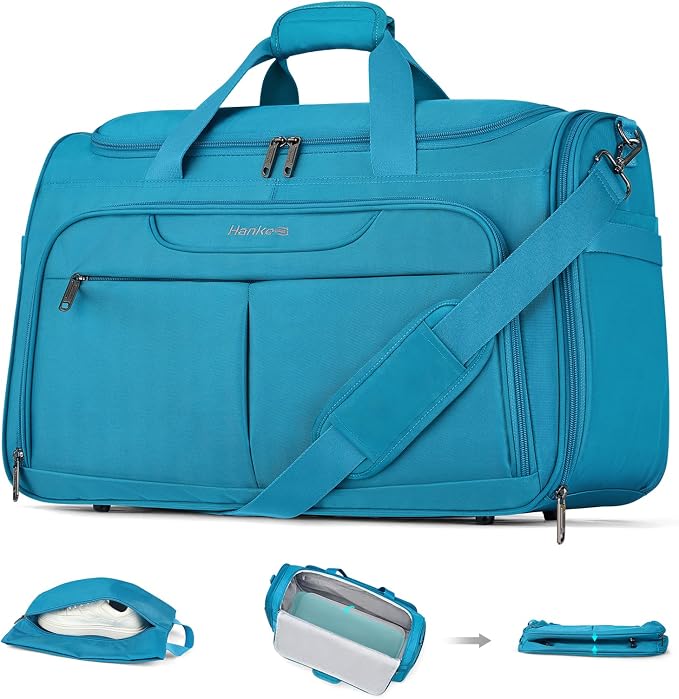 Hanke Carry On luggage Bags for Travel, Large Foldable Duffle Bag for Travel, Softside Lightweight Travel Bag Carry On Bags for Airplanes Women, Travel Tote Bags for Women Men.(Caribbean Blue) by Hanke