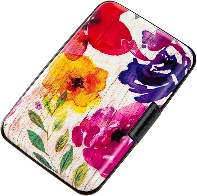 Credit Card Holder, Metal Card Wallet RFID Blocking Mini Slim Aluminum Business Hard Card Case for Women Men (A Watercolor Flowers) by Kaabao