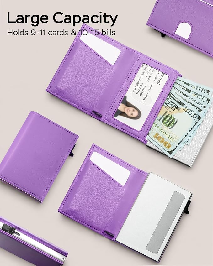 Womens Wallet with RFID Blocking Pop up Card Holder Slim Small Minimalist | 2026 Stylish Credit Card Wallet Holds 9-11 Cards and Cash, trifold, Anti Theft, ID Window, Premium Leather, Gift for Women - Image 4