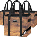 Reusable Grocery Bags - Heavy Duty Reusable Shopping Bags with Hard Bottom & Long Handles, Foldable Large Utility Tote Bag with Box Shape to Stand Up - for Kitchen, Picnic, 3 Pack, Rustic Brown by DSDCDJ
