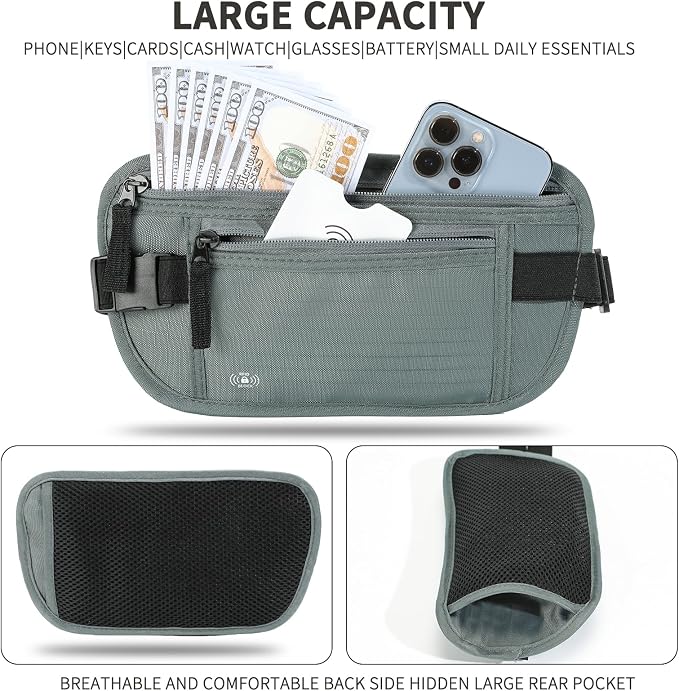 Money Belt for Travel, RFID Blocking, Hidden Money Belt, Passport Holder for Travel (Dark Green) - Image 3