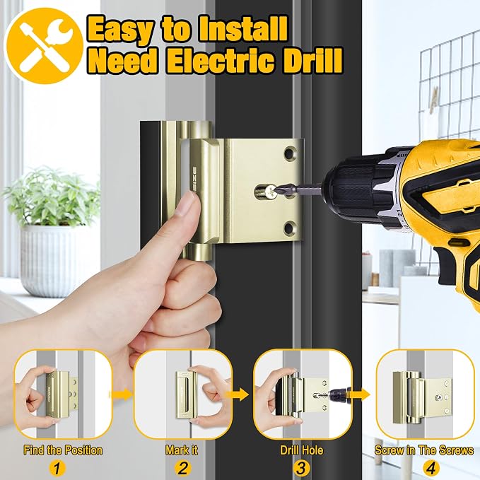 Home Security Door Lock, Door Reinforcement Lock for Kids Safety, Gold | Withstands 1000 lbs of Impact, Door Lock for Front Door, Defender Door Locks Latch, Inside Door Lock, For Door Security - Image 4