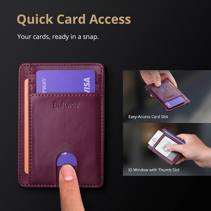 Buffway Slim Minimalist Front Pocket RFID Blocking Leather Wallets for Men and Women - Alaska Purple - Image 3