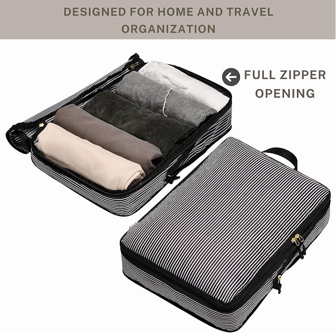 Extra Large Compression Packing Cubes for Checked Luggage, Lightweight Suitcase Organizers & Space Saver Bags - Travel Cubes for Packing - Travel Essentials - 2pc Set, X-Large - Black Stripe - Image 4