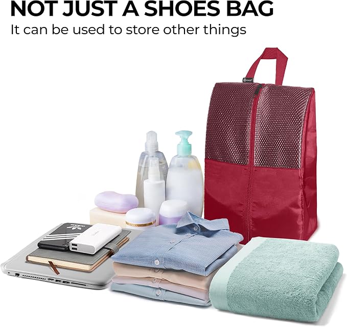 Shoe Bags For Travel, Used As For Storage or Shoe Travel Bag, Space Saving When Travelling With This Travel Shoe Bags For Packing, Featuring Waterproof Nylon Sneaker Bag. (Red, 2 Pack, Medium) - Image 4