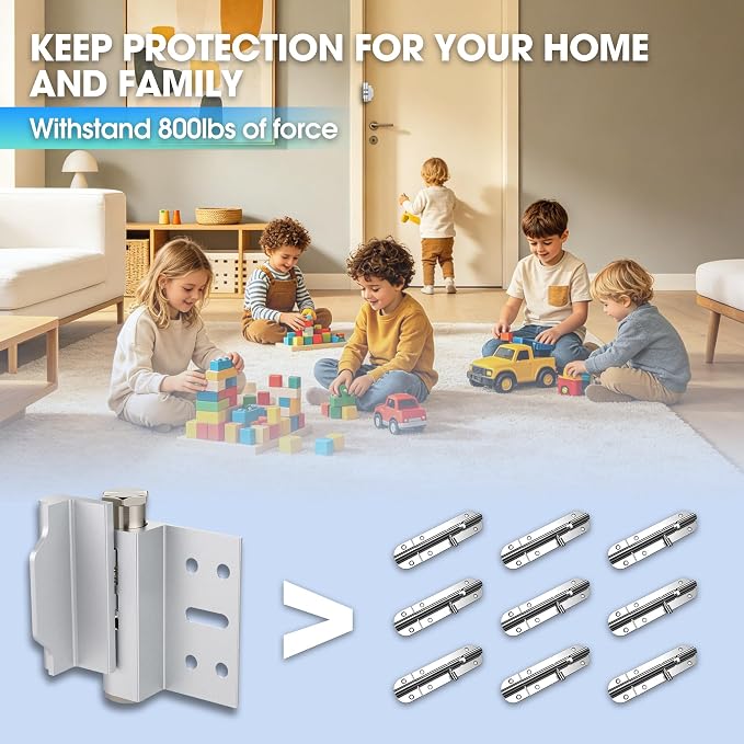 Home Door Reinforcement Lock - High Security Door Lock for Child Safe & Home Defense, Aluminum Guard for Inward Swinging Doors (Silver) - Image 3
