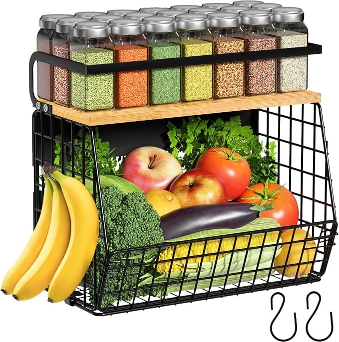 Magnetic Shelf for Fridge with Wood Lid, Fruit Potato and Onion Storage Bins, Pantry Organizers & Storage, Large Container Magnetic Spice Rack for Refrigerator, Kitchen Counter, Cabinet | Strong magnet holds 50lbs, ventilated bin for produce, versatile... by Ofiray-home