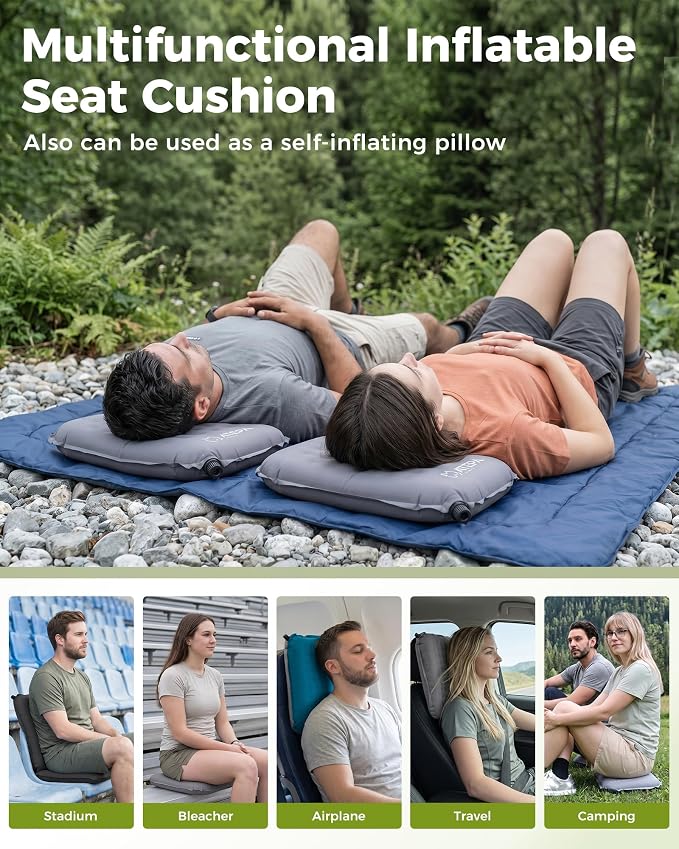 ATEPA Inflatable Seat Cushion | 2" & 2.5" Foam Core Seat Pad, Self Inflating, Compact, Stadium, Airplane, Travel, Camping, Hiking, Sports events - Image 3
