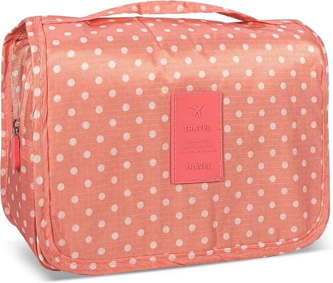 Portable Hanging Toiletry Bag for Travel,Small Multifunctional Makeup Cosmetic Bag for Women,Waterproof Travel Toiletries Organizer,Shower Bathroom Pouch with Hook for Gym,Camping - Pink Dots by Unknown