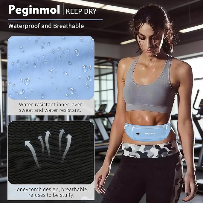 Slim Running Belt Fanny Pack, Waist Pack Bag for Women Men, Running Pouch for Phone Waterproof Reflective with 3 Pouches, Running Phone Holder for Sports, Traveling (Skyblue) - Image 6