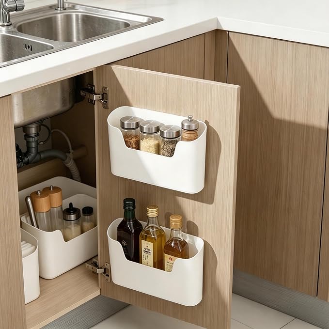 Under Sink Organizer & Wall Mount Storage Box, Multi-Use Cabinet Door Holder for Kitchen, Office, Bedside - Image 3