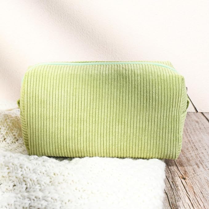 SOIDRAM 2 Pcs Corduroy Makeup Bag Large Cosmetic Bag Toiletry Bag Makeup Pouch Travel Bag Organizer Cute Makeup Brushes Aesthetic Accessories Storage Bag for Women Light Green - Image 7
