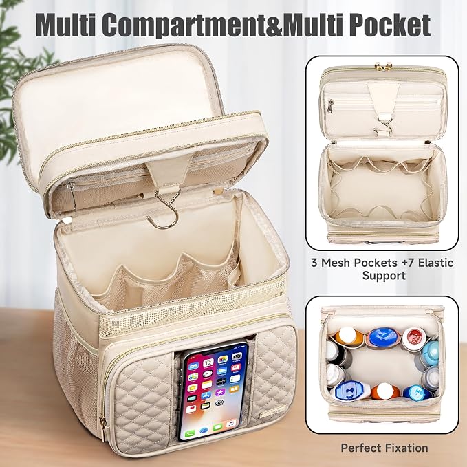 Large Leather Toiletry Bag for Women Men,Bathroom Bag,Water Resistant Shower Bag,Makeup Bag,Portable Shower Caddy for College Dorm,Hanging Travel Toiletry Bag with Transparent Waterproof Phone Pocket - Image 5