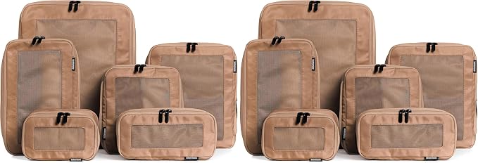 Compression Packing Cubes for Travel - Luggage Organizer Bags - Double Zipper Packing Cubes for Suitcases (12-Pack, Mocha) by Aerotrunk