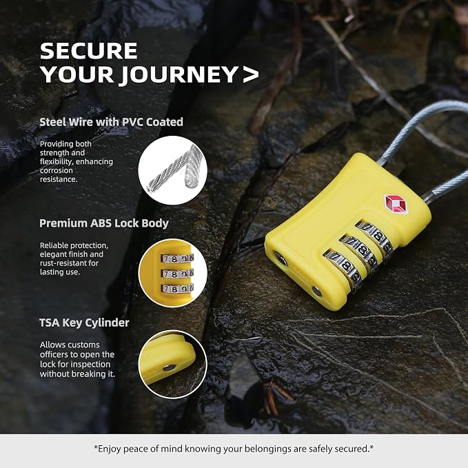 Luggage Locks TSA Approved 2 Pack, Small Padlock Combination, TSA Locks for Luggage, Travel Combo Padlock with Code, for Suitcase, Backpack Zipper, Locker, Gun Case (Black+Yellow) - Image 4