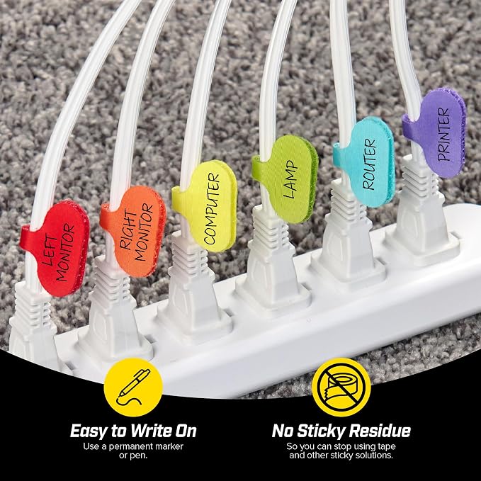 Wrap-It Storage - Cable Labels - Oval, Multi-Color (36 Pack) | Write-On Wire Tags for Cord Identification with Power Strips Behind Desks and TVs - Image 2