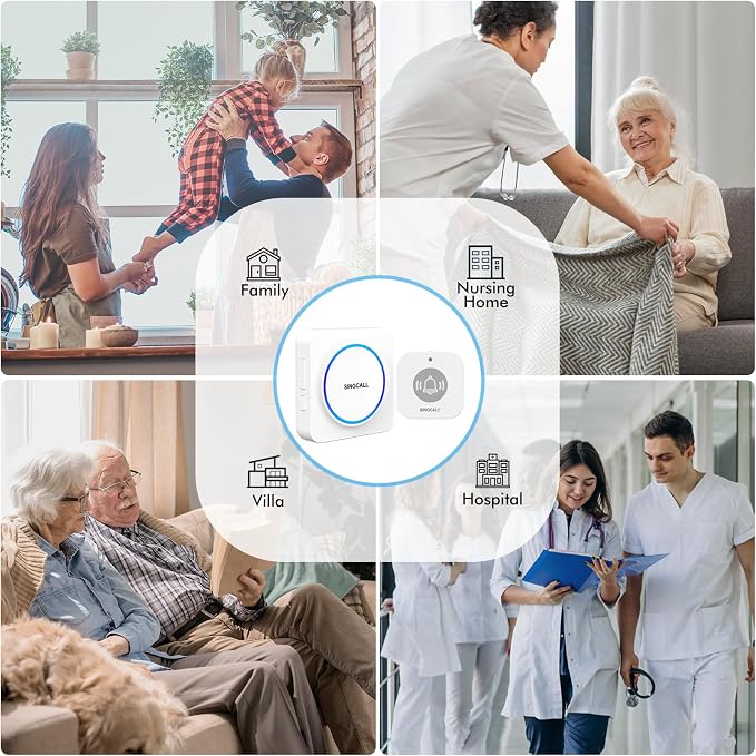 Wireless Portable Caregiver Pager Personal Panic Alarm System | For Elderly/Kids/Pregnant/Patients, 32 Chimes, 0-100dB Volume, 1 Rechargeable Receiver & 2 Emergency Call Buttons - Image 4