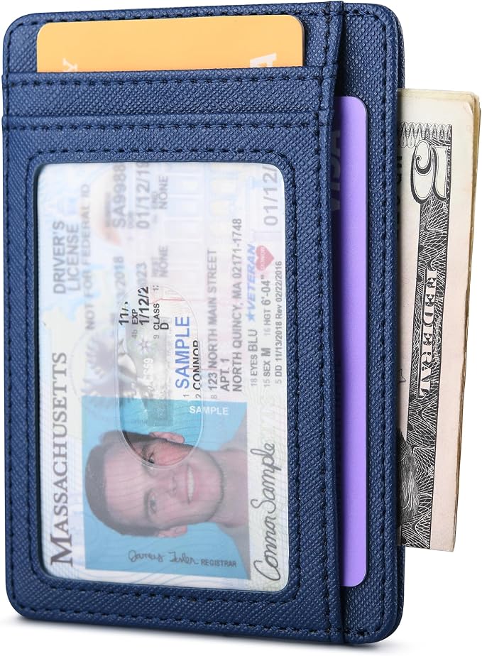 Buffway Slim Minimalist Front Pocket RFID Blocking Leather Wallets for Men and Women - Cross Blue - Image 2