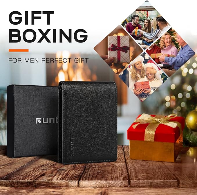 RUNBOX Wallet for Men Slim Leather Bifold RFID Blocking Minimalist Front Pocket Design with Gift Box | Minimalist Front Pocket Design, Holds 8 Cards, RFID Protection, Gifts for Men on Birthdays, Father’s Day, and Christmas - Image 6