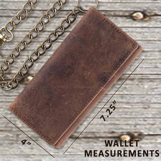 F&L CLASSIC RFID Blocking Mens Tri-fold Long Style Cowhide Leather Steel Chain Wallet,buffalo wax vintage leather,212 wax brown - Image 5