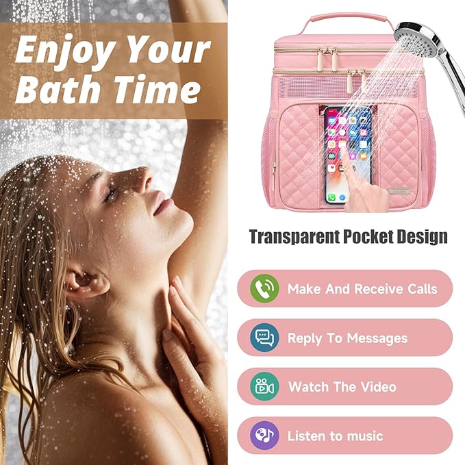 Tealari Large Toiletry Bag for Women Men,Bathroom Bag,Water Resistant Shower Bag,Makeup Bag,Portable Shower Caddy for College Dorm,Hanging Travel Toiletry Bag with Transparent Waterproof Phone Pocket - Image 3