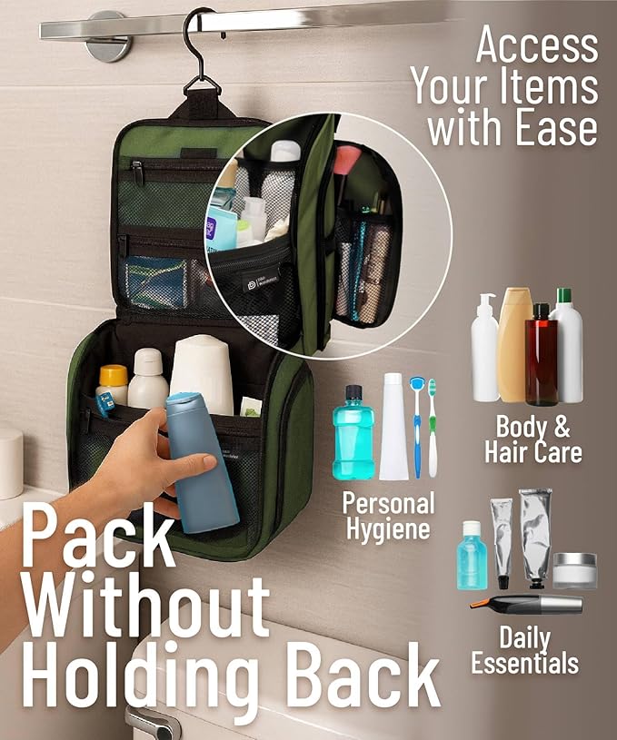 D&D Wanderlust D&D Hanging Travel Toiletry Bag for Men and Women – Cosmetics, Makeup and Toiletries Organizer Kit with 10 Compartments - Image 5