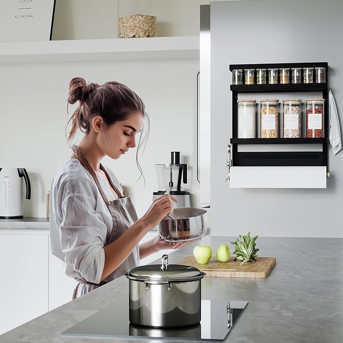 Magnetic Spice Rack Organizer Single Tier Refrigerator Spice Storage Shelf, Easy to Install The Side of The Refrigerator Can Hold spices, Jar of Olive Oil (Black L) - Image 2