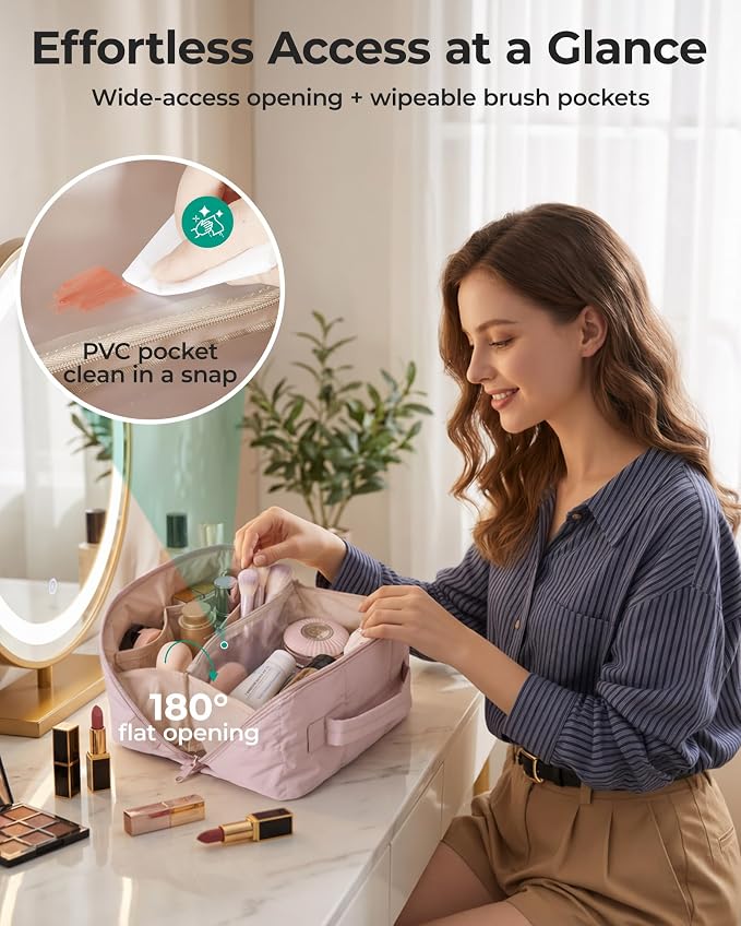 BAGSMART Flat-Open Makeup Bag, Travel Cosmetic Organizer Bag for Women | Opens flat to easy access, stays organized. Lightweight, water-resistant with dual zippers. For travel, home, or daily use - Image 2