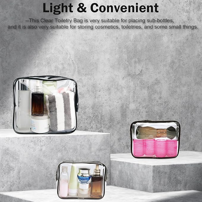 Clear Toiletry Bag Quart Size Bag Travel Makeup Cosmetic Bag PVC Toiletries Cosmetic Pouch for Women Men 3PCS (2M+2S) - Image 6