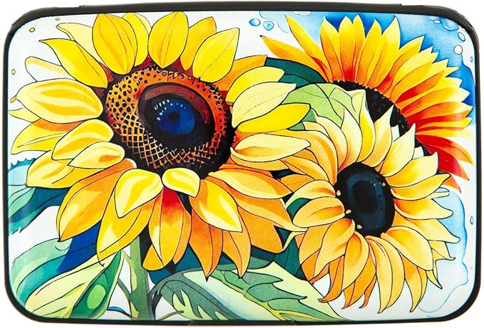 Credit Card Holder, Metal Card Wallet RFID Blocking Mini Slim Aluminum Business Hard Card Case for Women Men (Watercolor Sunflower) by Kaabao