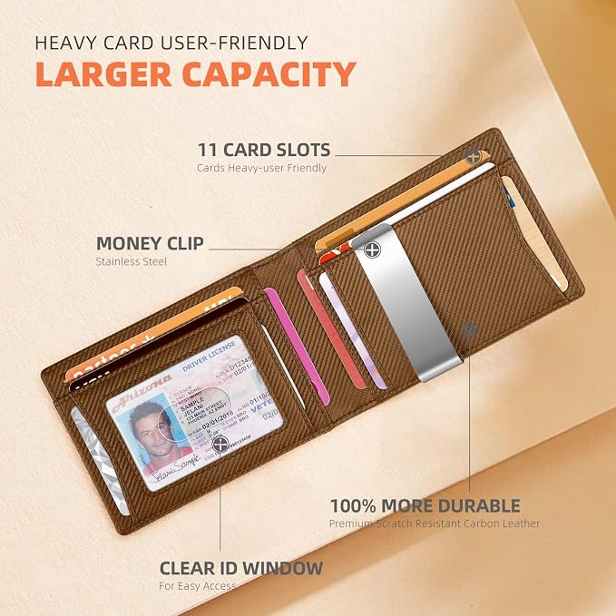 RUNBOX Slim Wallet for Men - RFID Blocking Leather Bifold with Money Clip | Minimalist Front Pocket Wallet Holds 11 Cards,Slim Thin Design,RFID Blocking Protection, Practical Birthday Gifts for Men - Image 7